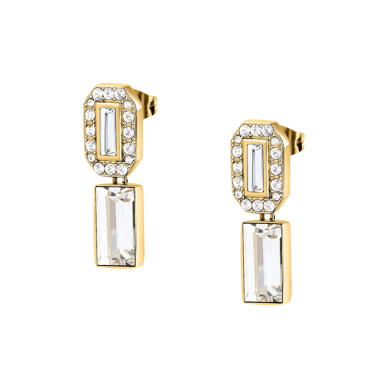 Karl Lagerfeld Ohrringe aus Edelstahl mit Kristallen, goldfarben.