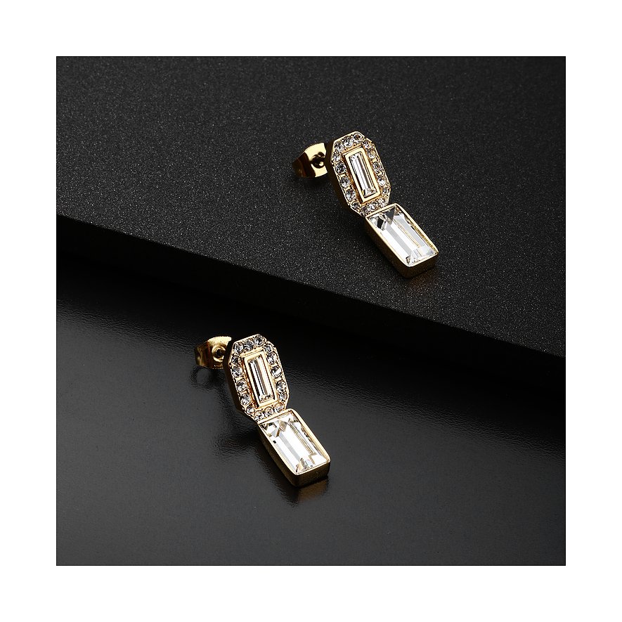 Karl Lagerfeld Ohrringe aus Edelstahl mit Kristallen, goldfarben.