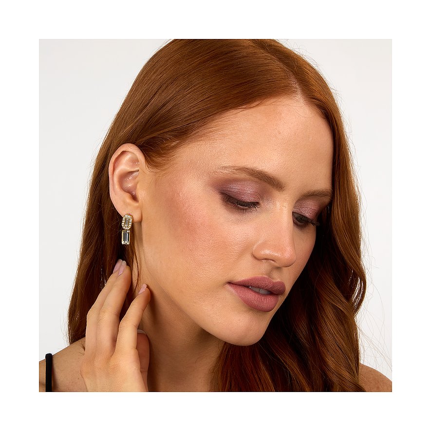 Karl Lagerfeld Ohrringe aus Edelstahl mit Kristallen, tropfenförmig.