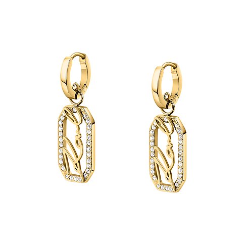 Karl Lagerfeld örhängen i rostfritt stål med kristaller, guldfärgade.