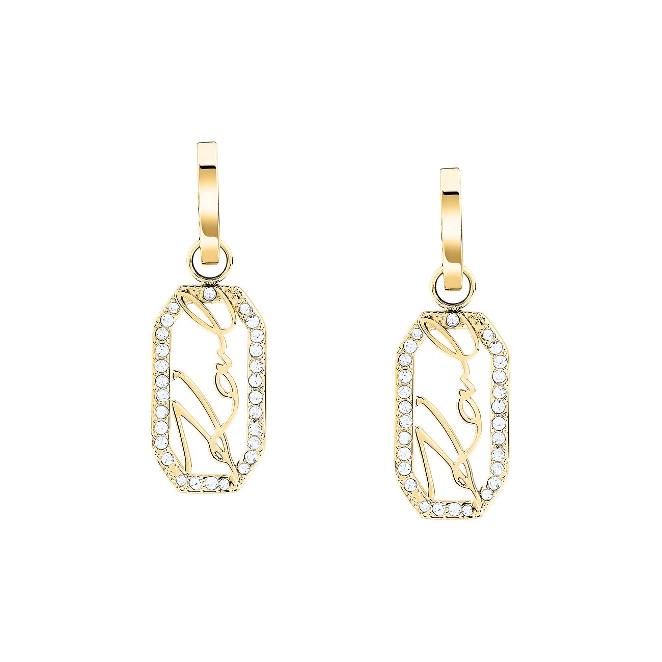 Karl Lagerfeld Ohrringe aus Edelstahl mit Kristallen, goldfarben.