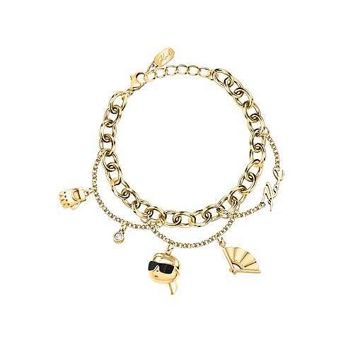 Bracelet Karl Lagerfeld en acier inoxydable avec cristal et breloques.