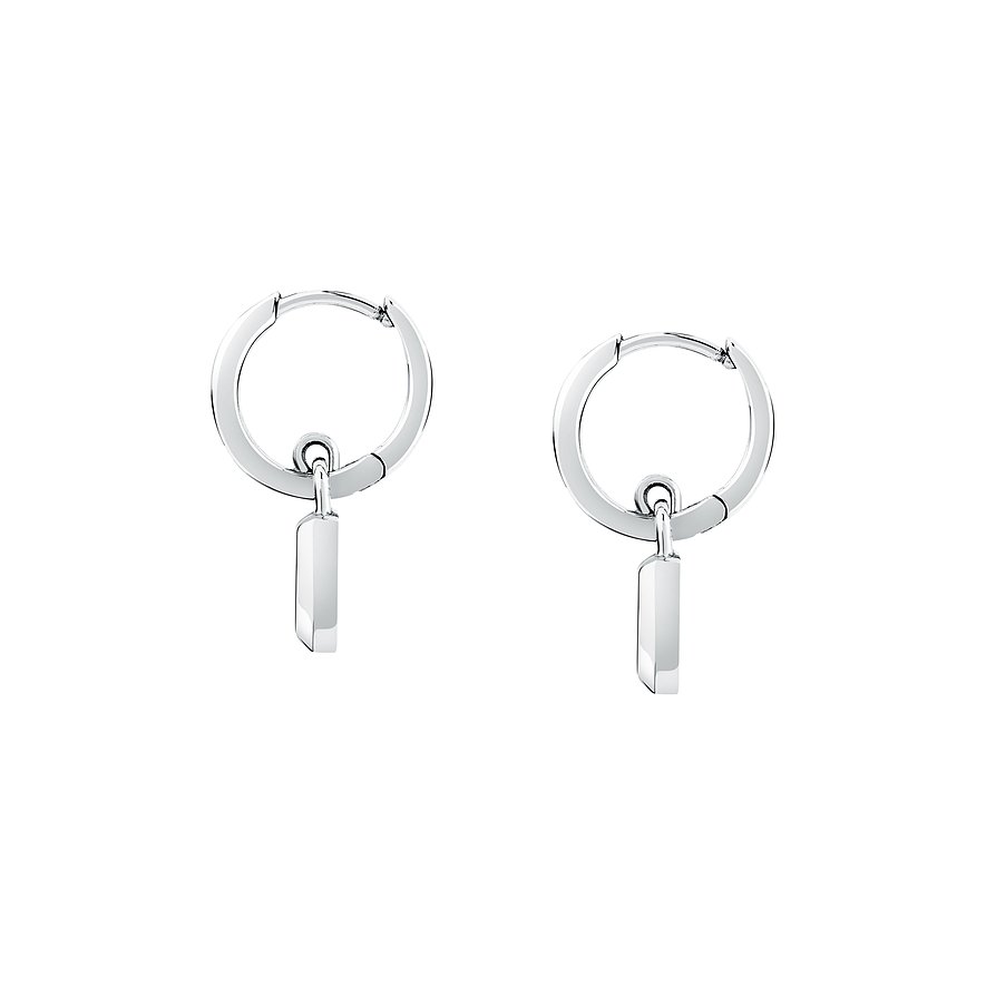 Karl Lagerfeld creoler i rostfritt stål med kristaller, silverfärgad, rektangulärt hänge.