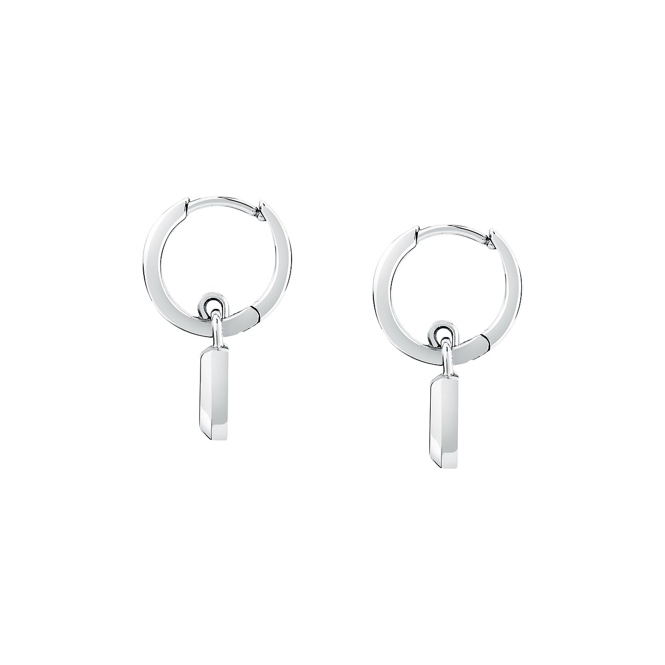 Karl Lagerfeld creoler i rostfritt stål med kristaller, silverfärgad, rektangulärt hänge.