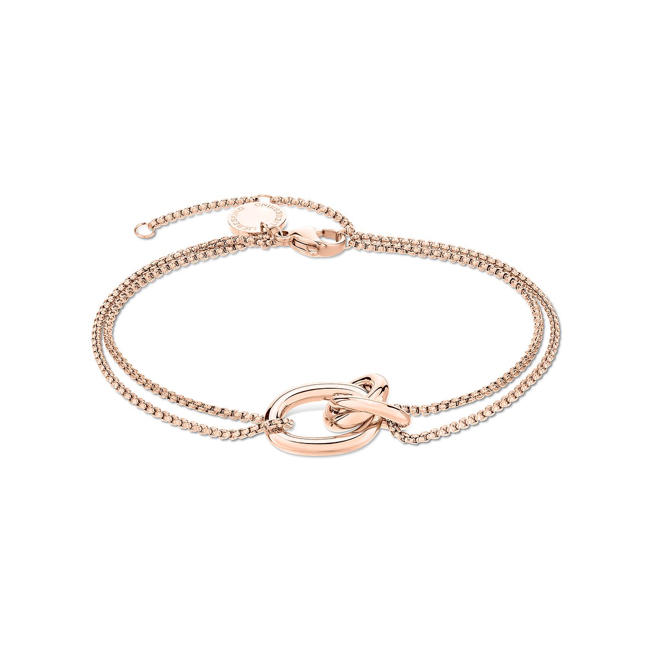 Liebeskind Armband aus Edelstahl mit roséfarbenem Knotenanhänger.