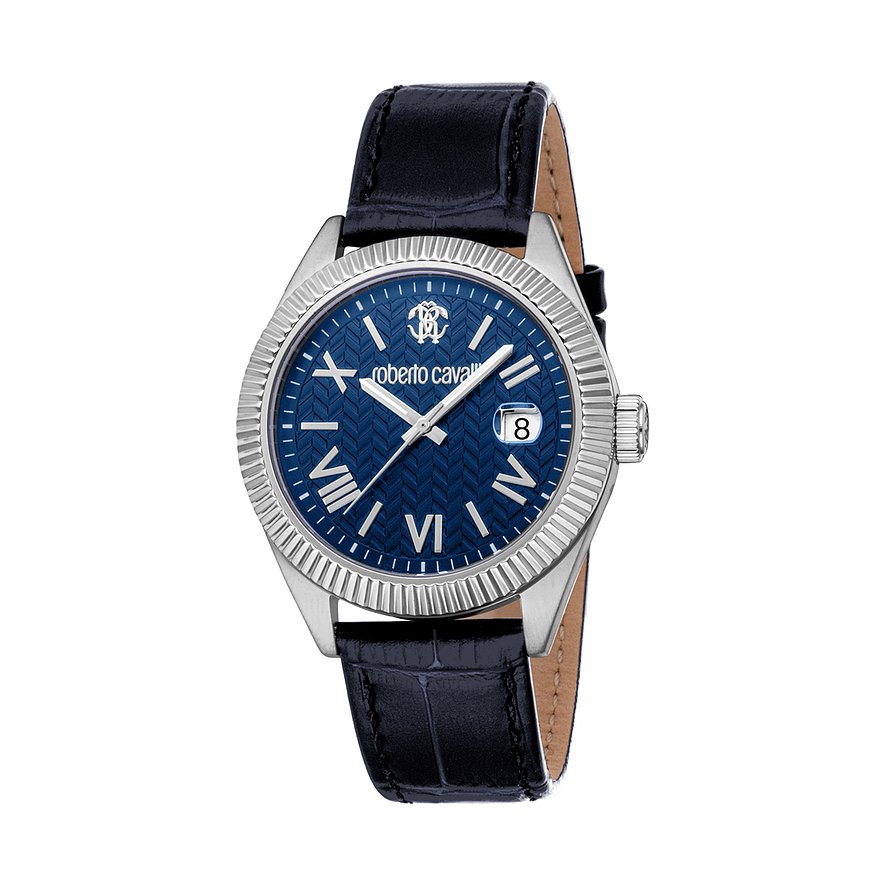 Roberto Cavalli Herrenuhr Uomo Classico III RC5G113L0025, Herren, Edelstahl, Armband: Leder, Quarz, analog