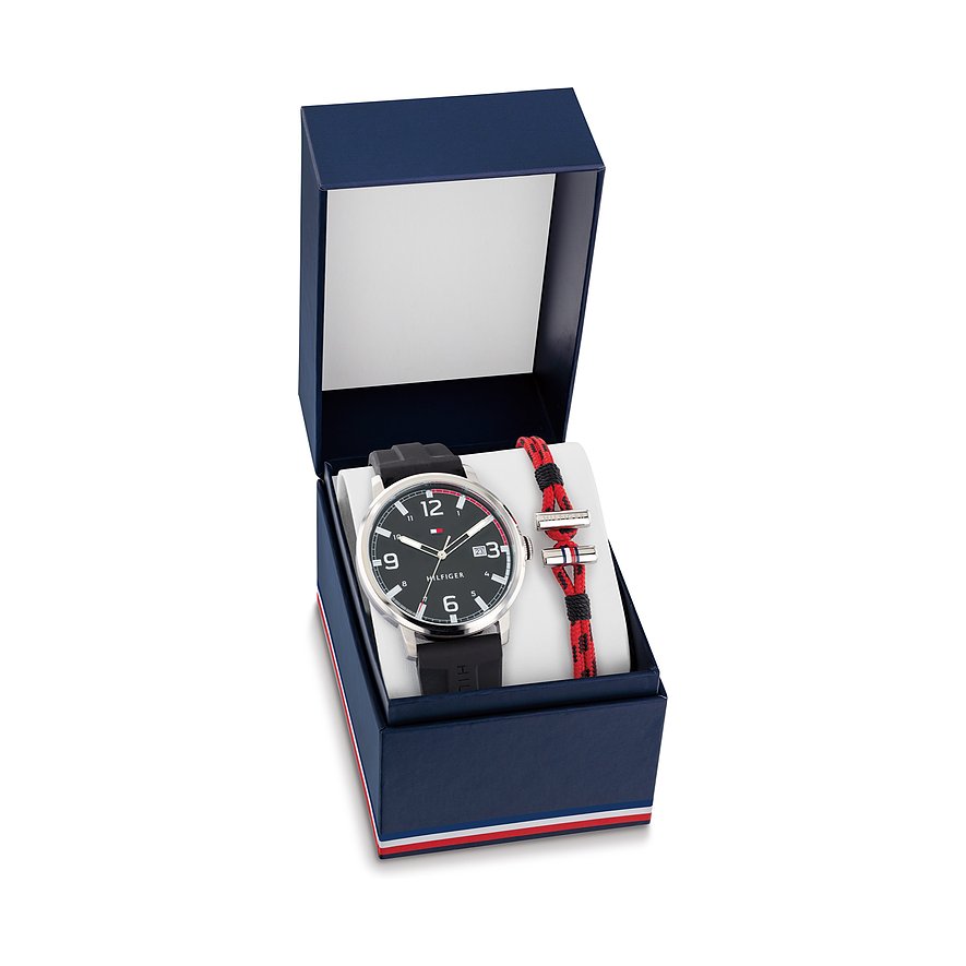2. Chance - Tommy Hilfiger Uhren-Set 2770139, Herren, Edelstahl, Armband: Silikon, Quarz, analog