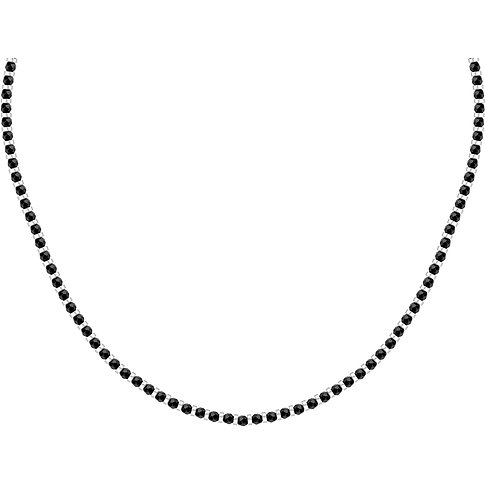 Morellato halsband i rostfritt stål med svarta agatfärgade stenar, placerade i U-form på vit bakgrund.