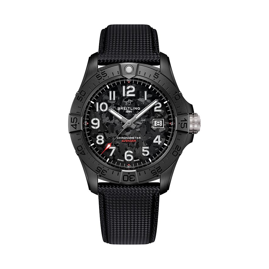 Breitling Herrenuhr Avenger S17328101B1X1, Herren, Keramik, Armband: Leder, Automatik, analog