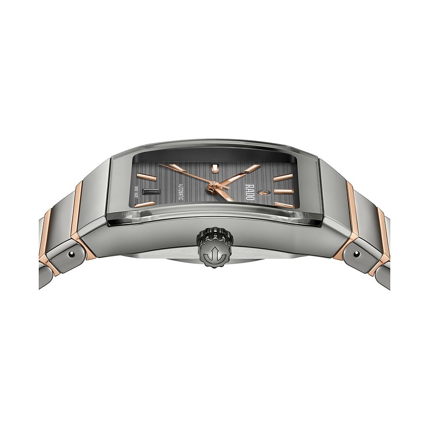 Rado Unisexuhr mit Edelstahlgehäuse, bicolor, analog mit Datumsanzeige.