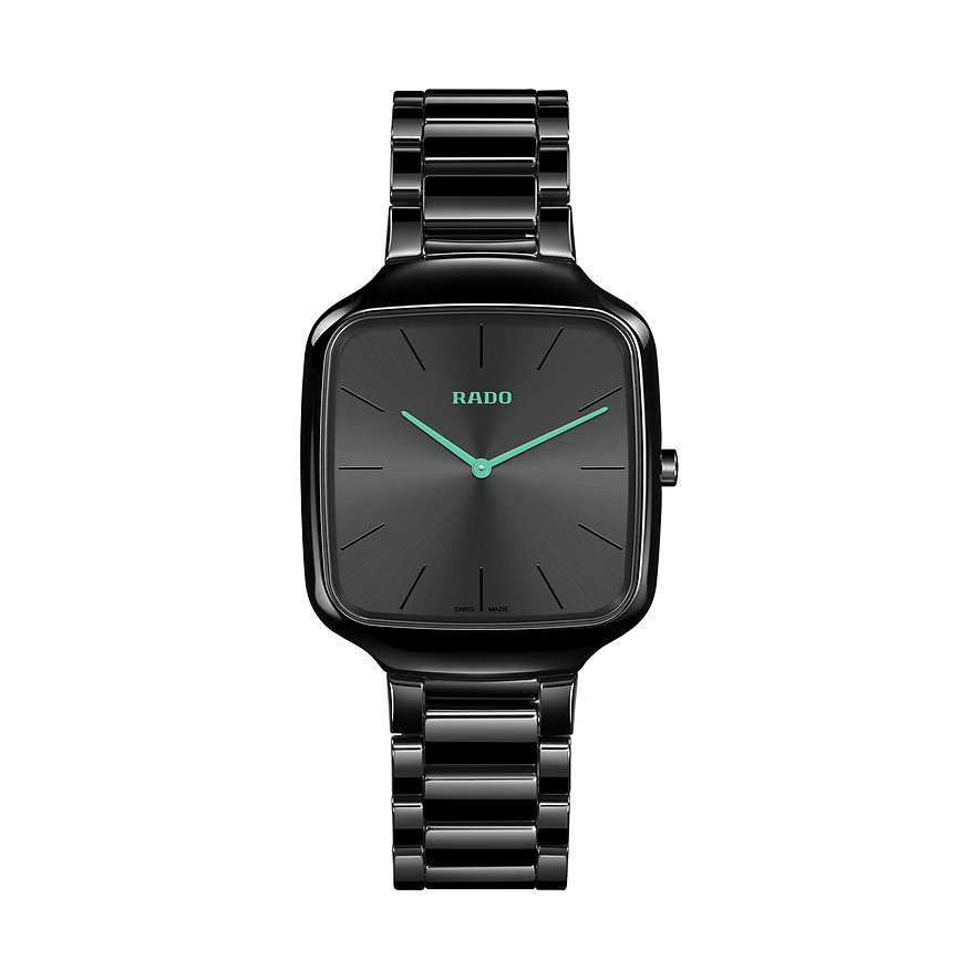 Rado Unisexuhr True Square Thinline R27054152, Unisex, Keramik, Armband: Keramik, Lithium-Ionen Akku, analog