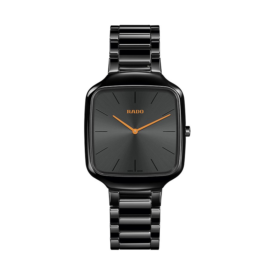 Rado Unisexuhr True Square Thinline R27054162, Unisex, Keramik, Armband: Keramik, Lithium-Ionen Akku, analog