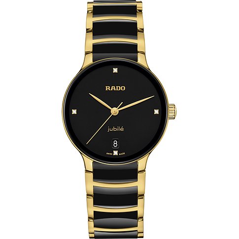 Rado Damenuhr mit Edelstahlgehäuse, bicolor, analog, mit Diamanten.