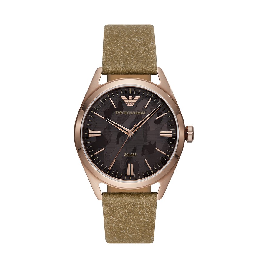2. Chance - Emporio Armani Herrenuhr AR11396, Herren, Edelstahl, Armband: Leder, Solar, analog