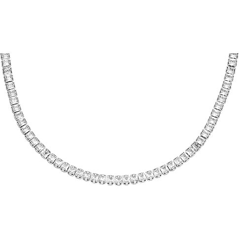 Fossil Halsschmuck aus Edelstahl mit Glassteinen, als Tennis-Kette mit rechteckigen Steinen.