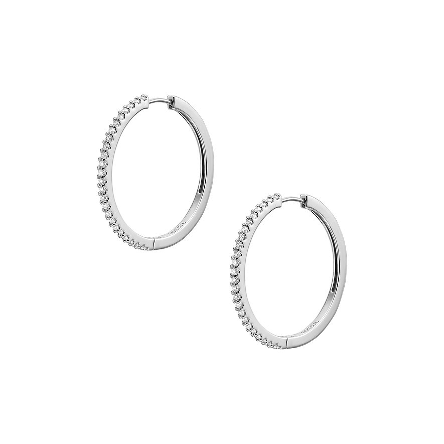 Orecchini a cerchio Fossil in metallo con pietre di vetro, colore argento.