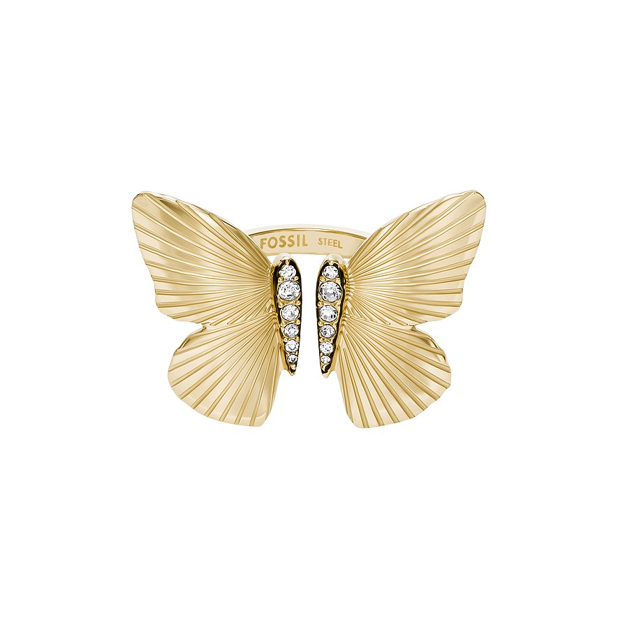 Fossil Damenring JEWELRY, Glasstein, Damen, Edelstahl, gold, Größe: 55