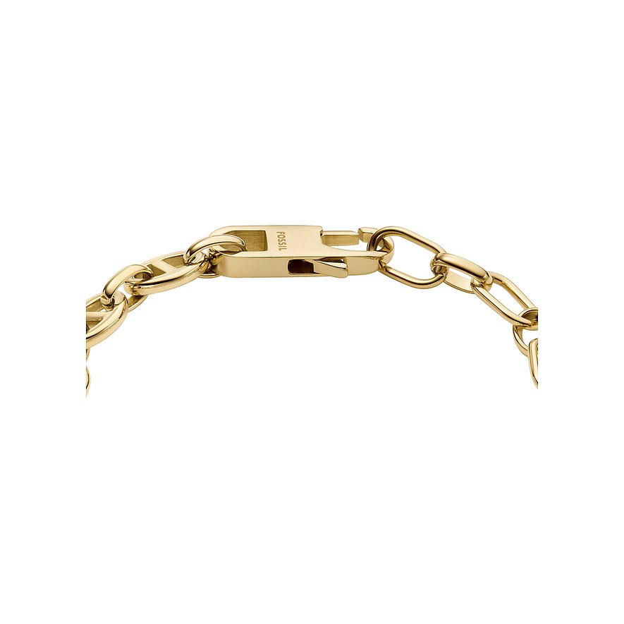 Bracelet Fossil en acier inoxydable avec maillons ovales et fermoir mousqueton.