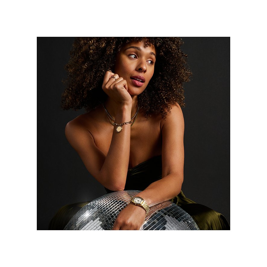 Bracelet Fossil pour femme en acier inoxydable bicolore avec breloque.