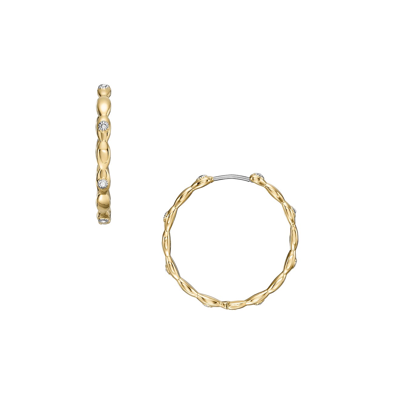 Fossil Ohrringe aus Edelstahl mit Glassteinen, goldfarben.