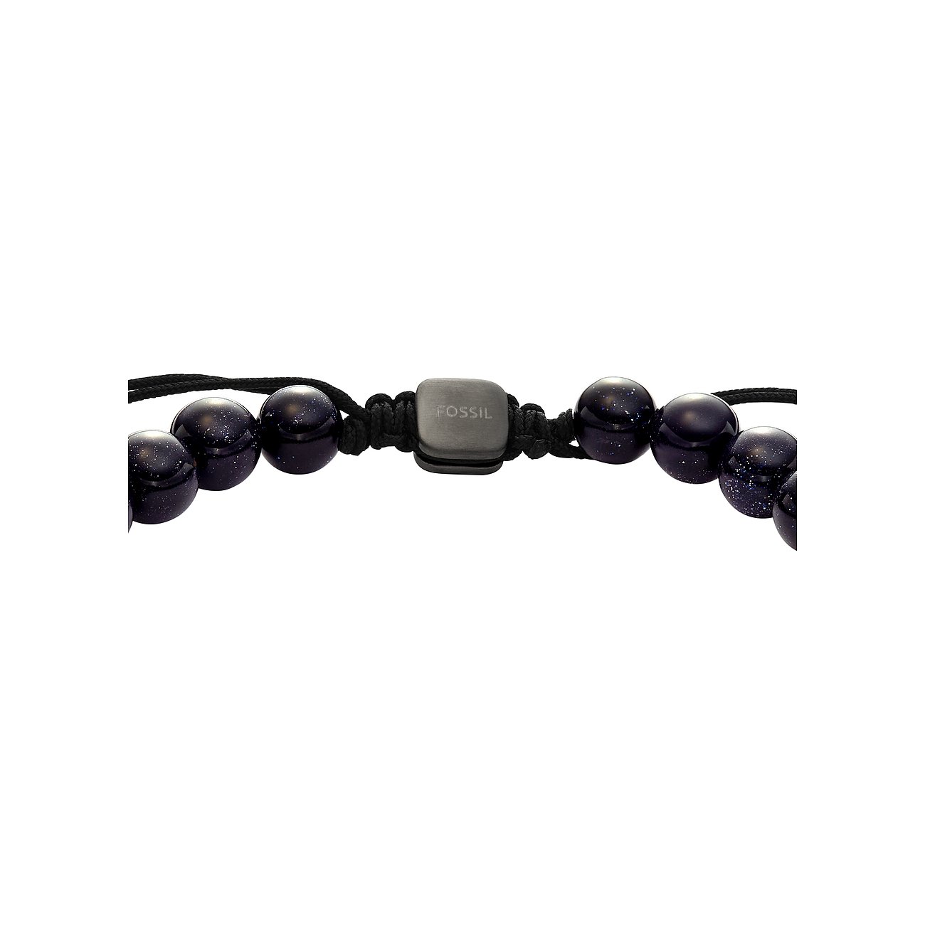 Fossil Armband aus Edelstahl mit blauen Steinen und silberfarbenem Verschluss.