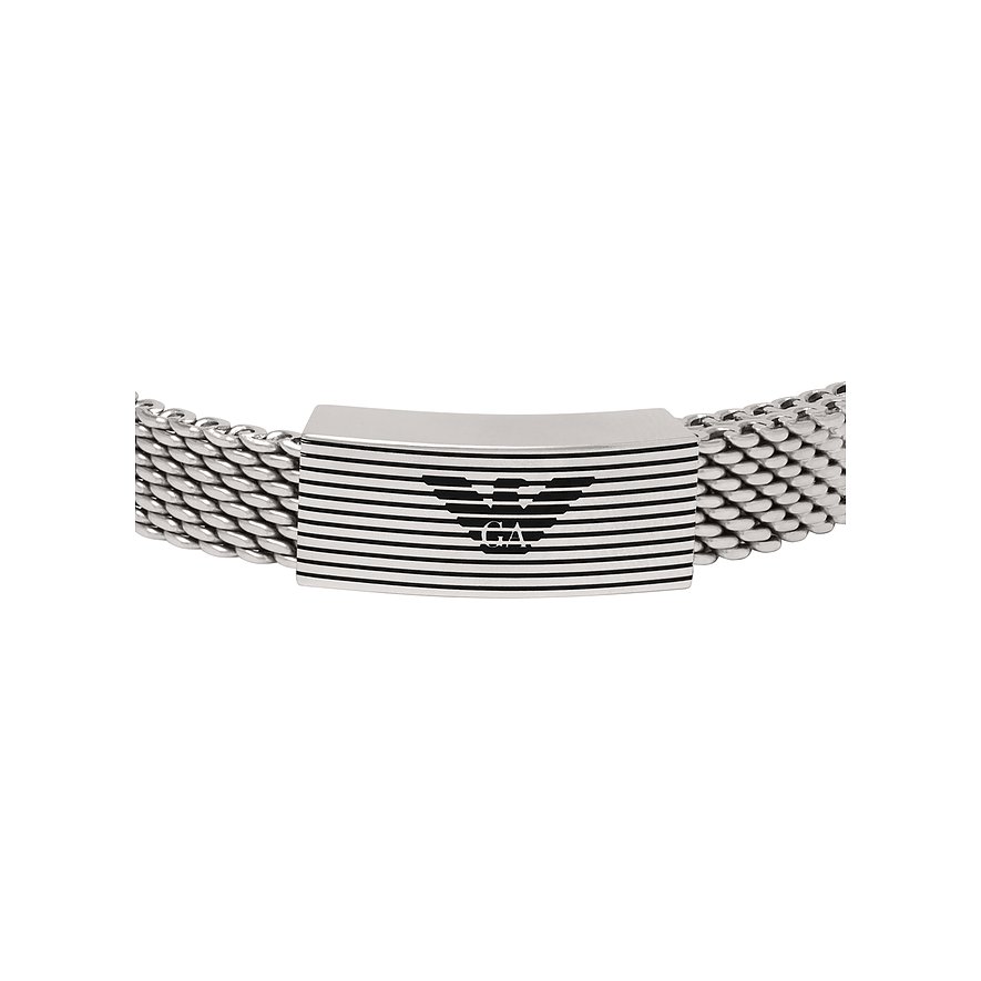 Bracelet Emporio Armani en acier inoxydable avec bracelet en maille et logo.