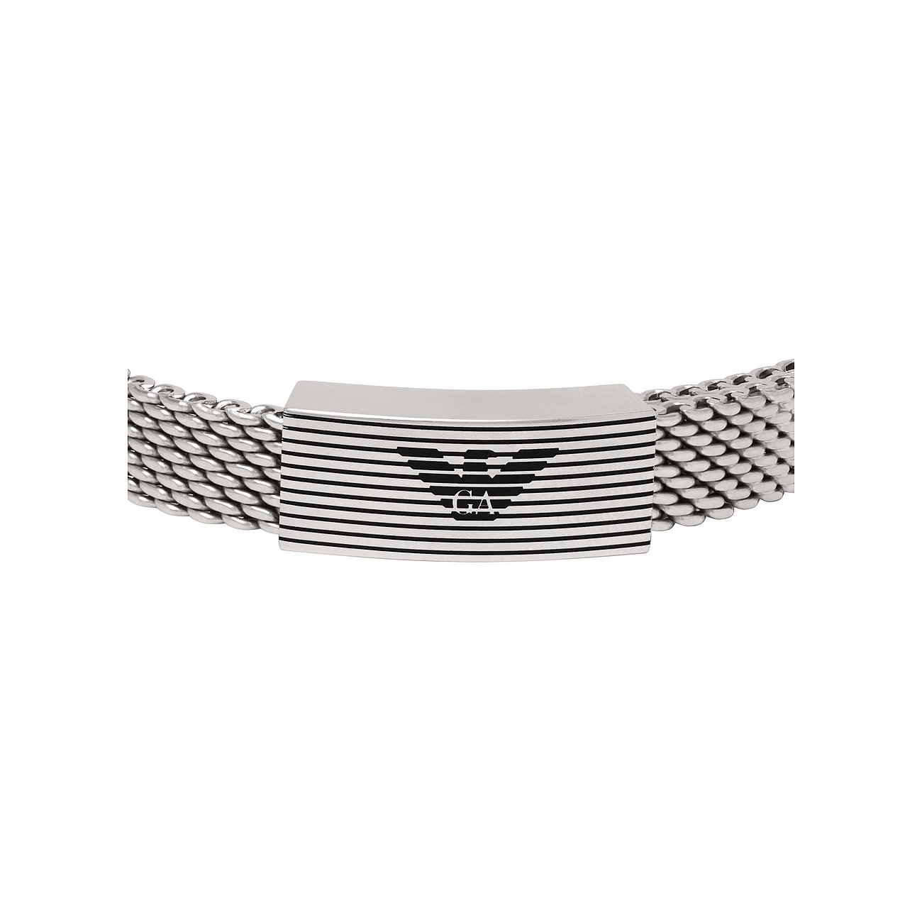 Bracelet Emporio Armani en acier inoxydable avec bracelet en maille et logo.