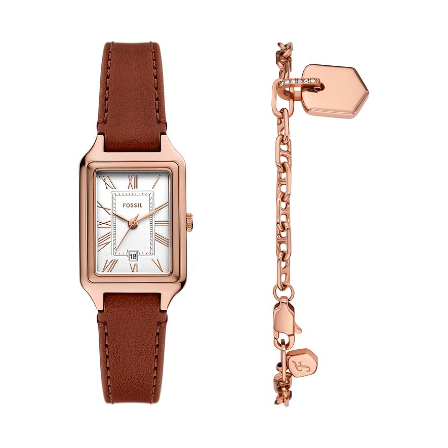 Fossil Uhren-Set RAQUEL ES5377SET, Damen, Edelstahl, Armband: Leder, Quarz, analog