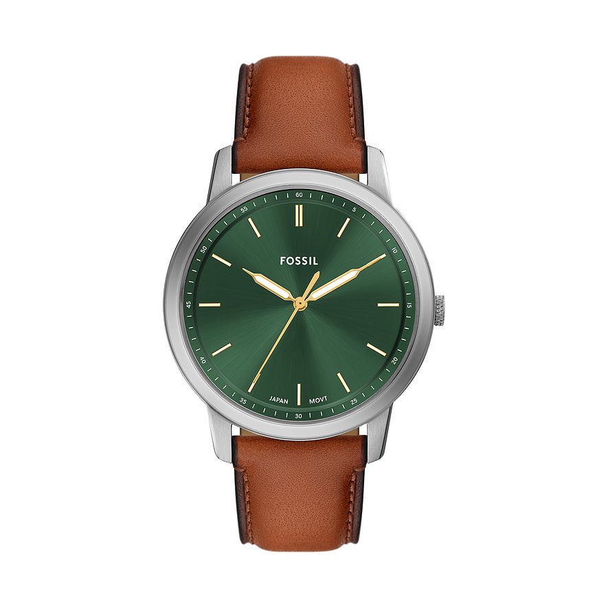 Fossil Herrenuhr MINIMALIST FS6094, Herren, Edelstahl, Armband: Leder, Quarz, analog