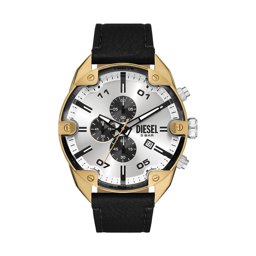 Diesel Chronograph SPIKED DZ4671, Herren, Edelstahl, Armband: Leder, Quarz, analog