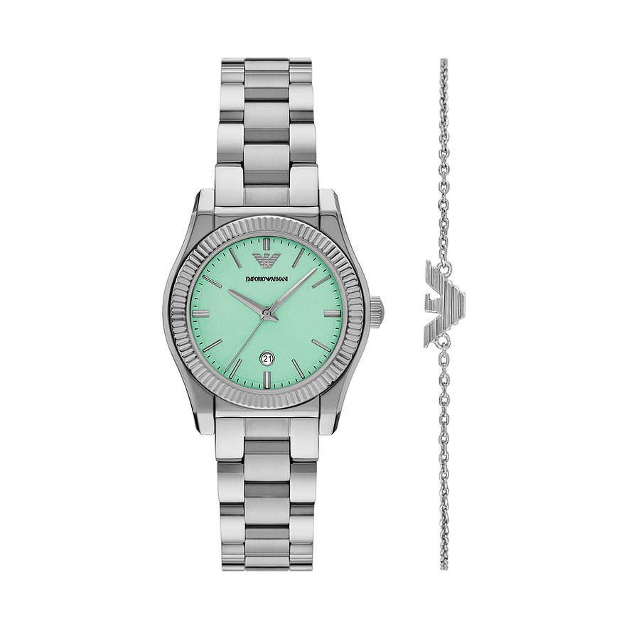 Emporio Armani Uhren-Set AR80074SET, Damen, Edelstahl, Armband: Edelstahl, Quarz, analog