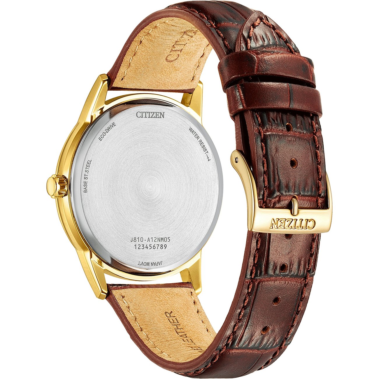 Citizen Herrenuhr mit Edelstahlgehäuse und braunem Lederarmband.