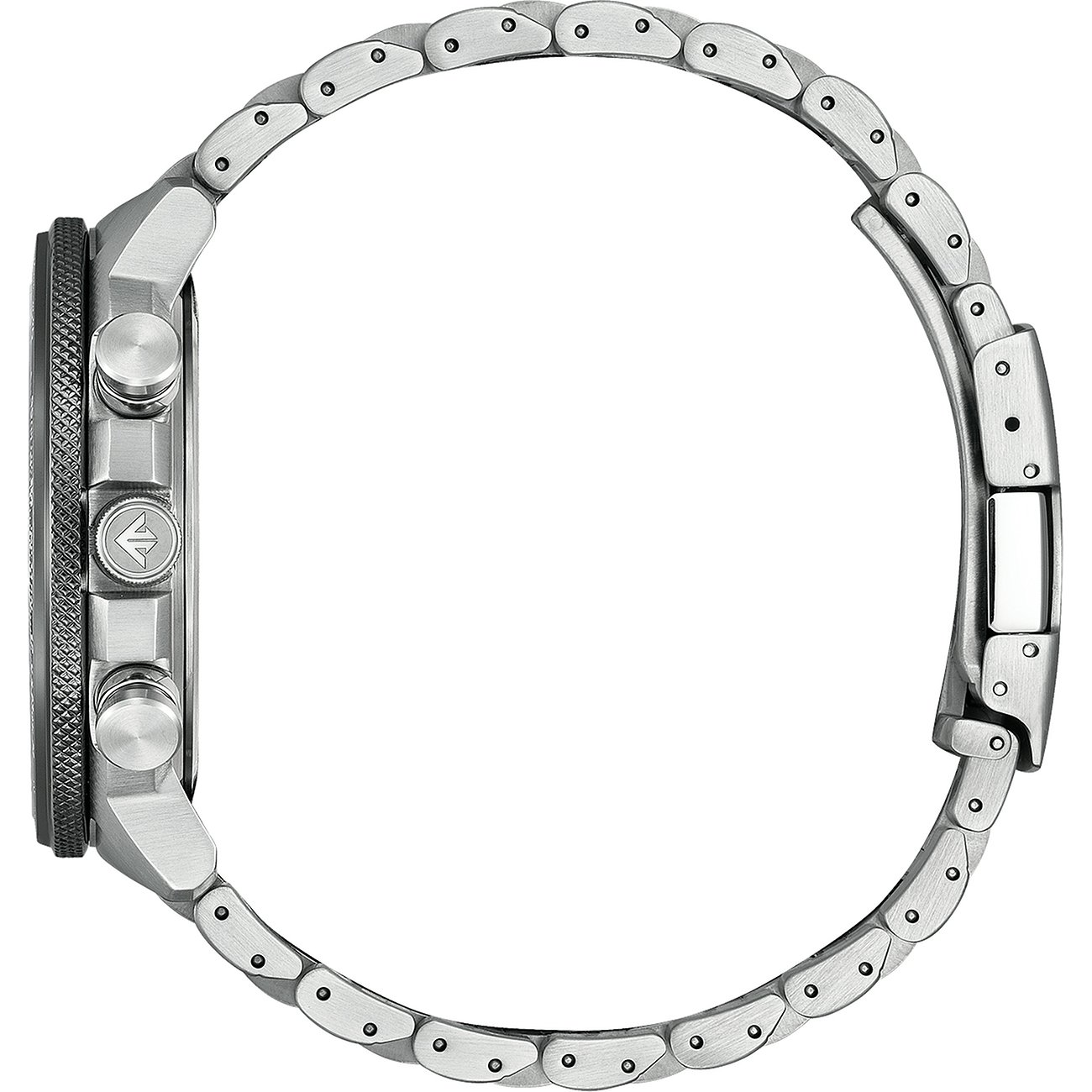 Citizen Herrenuhr aus Edelstahl mit silberfarbenem Gehäuse und Metallarmband.