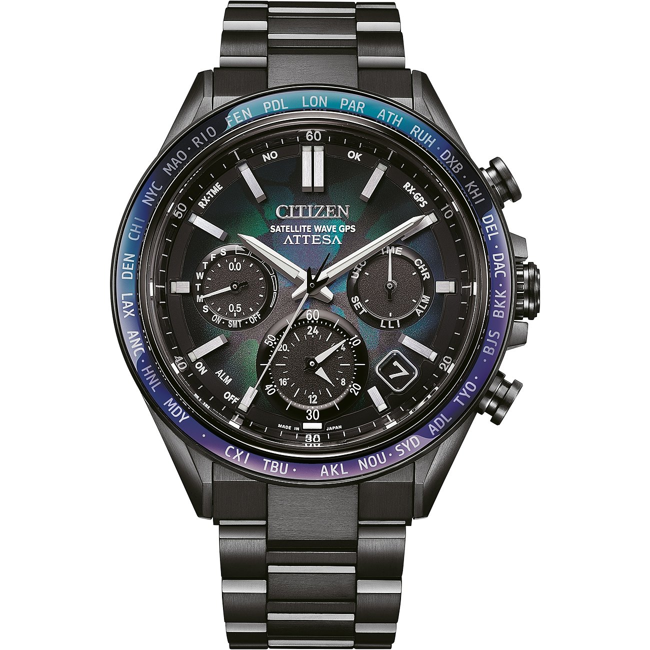 Citizen Herrenuhr mit Titan-Gehäuse, analog, mit mehreren Zifferblättern.