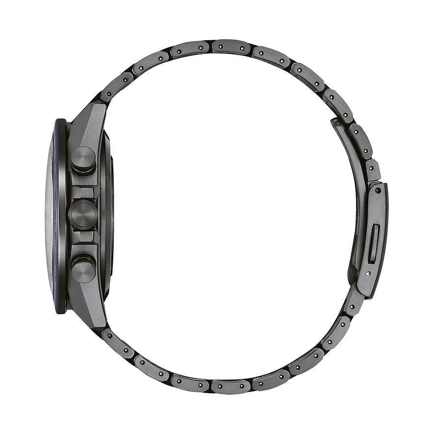 Citizen Herrenuhr mit Titan-Gehäuse, analog und dunkelgrauem Armband.