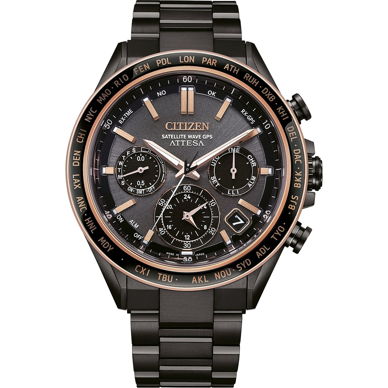 Citizen Herrenuhr mit Titan-Gehäuse, analog, mit mehreren Zifferblättern.