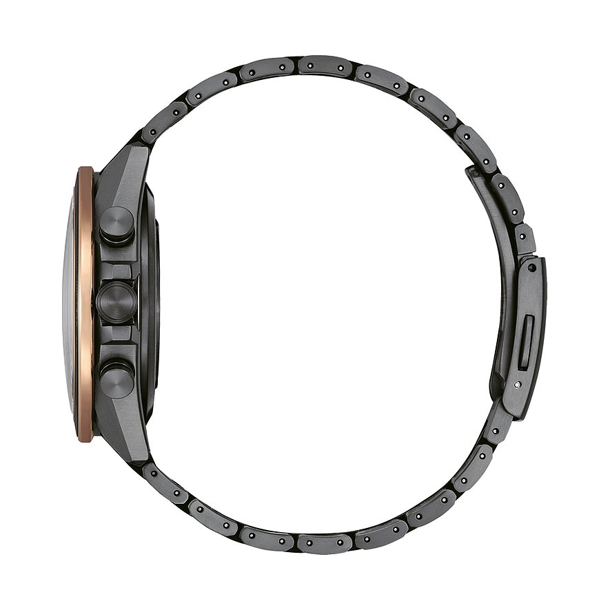 Citizen Herrenuhr mit Titangehäuse, analog, mit Chronograph, schwarzem Armband.