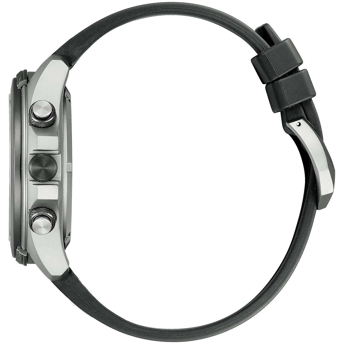 Citizen Herrenuhr mit Edelstahlgehäuse, schwarzem Armband, analog.