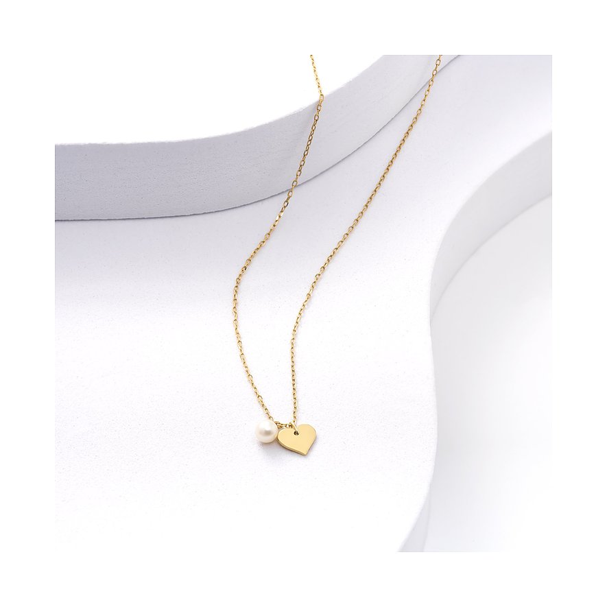 CHRIST Kette aus 375 Gelbgold mit Perle und Herz-Anhänger.