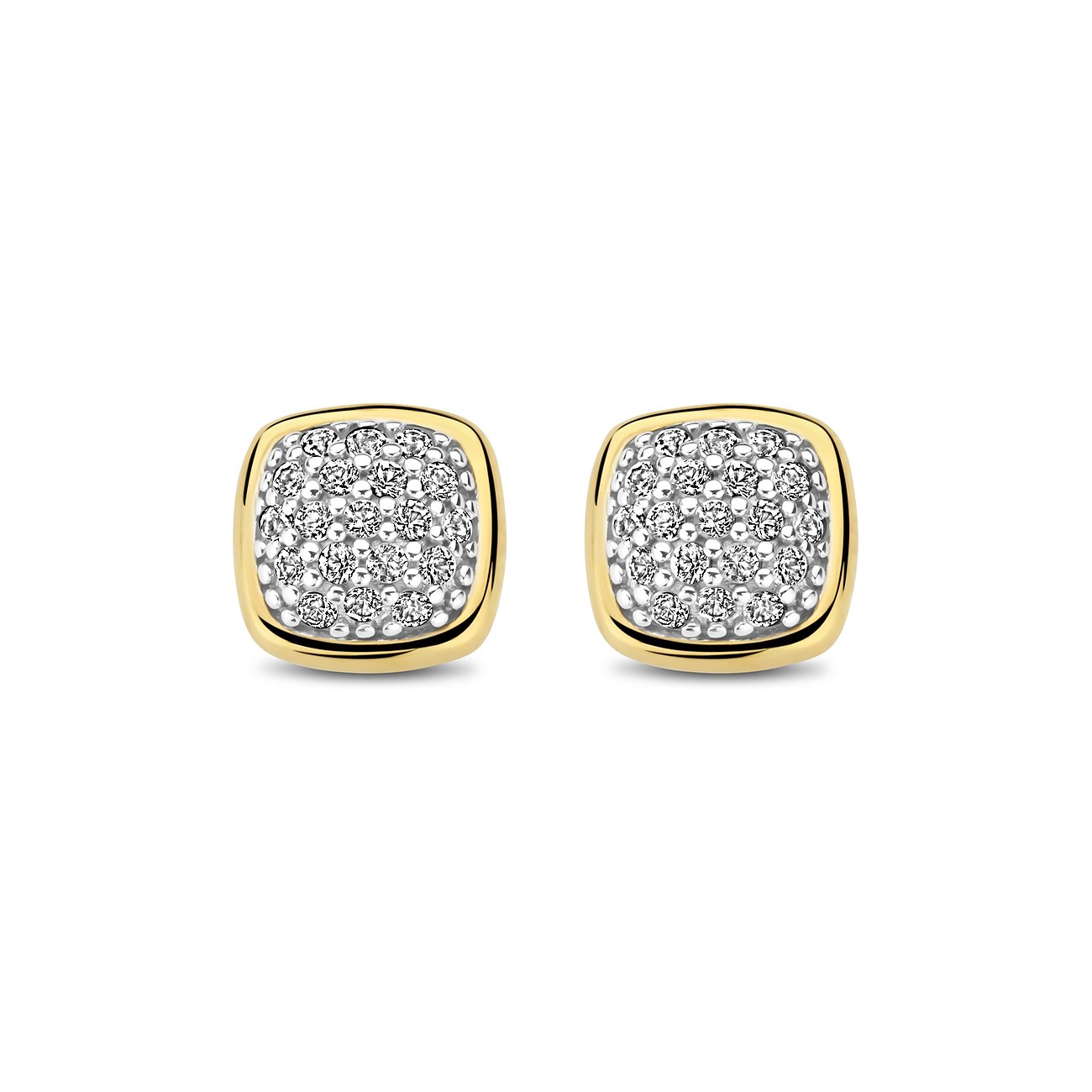 Une paire de puces d'oreilles Ti Sento - Milano en argent sterling 925 plaqué or, serties de zircones scintillantes.