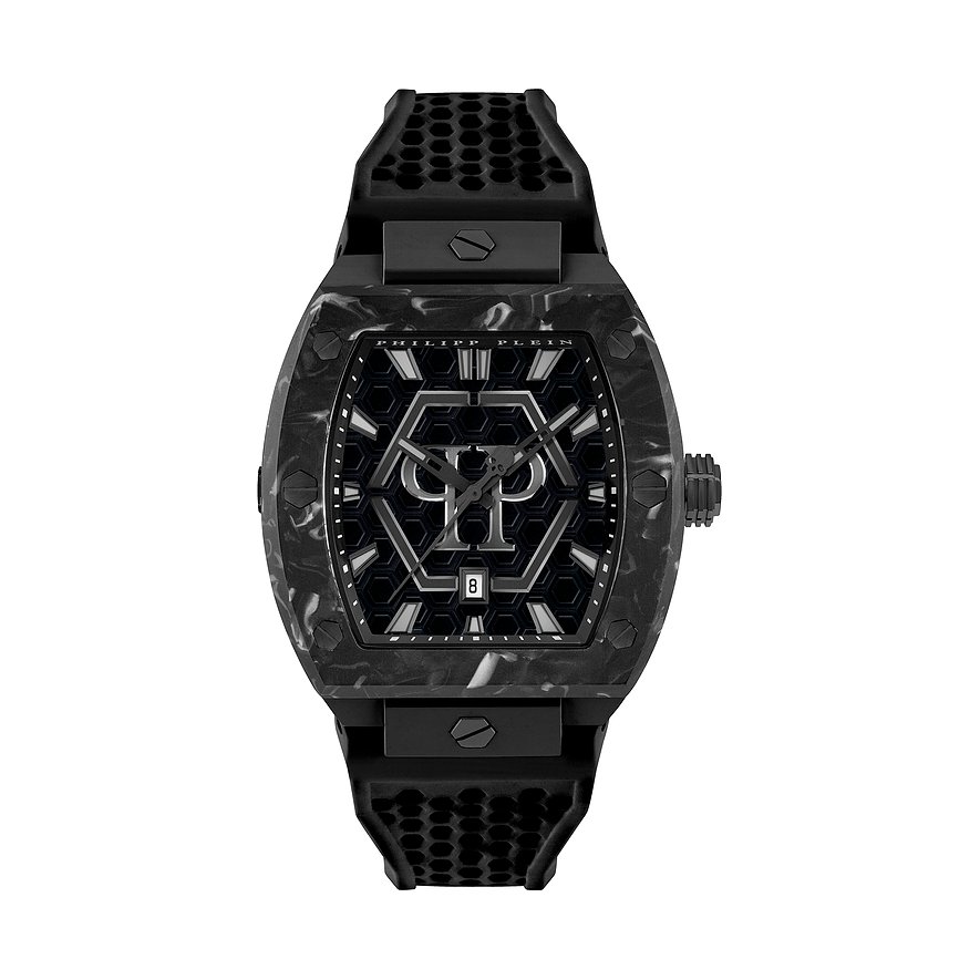 Philipp Plein Herrenuhr THE $KULL SPIKES PWPUA0624, Herren, Edelstahl, Armband: Silikon, analog