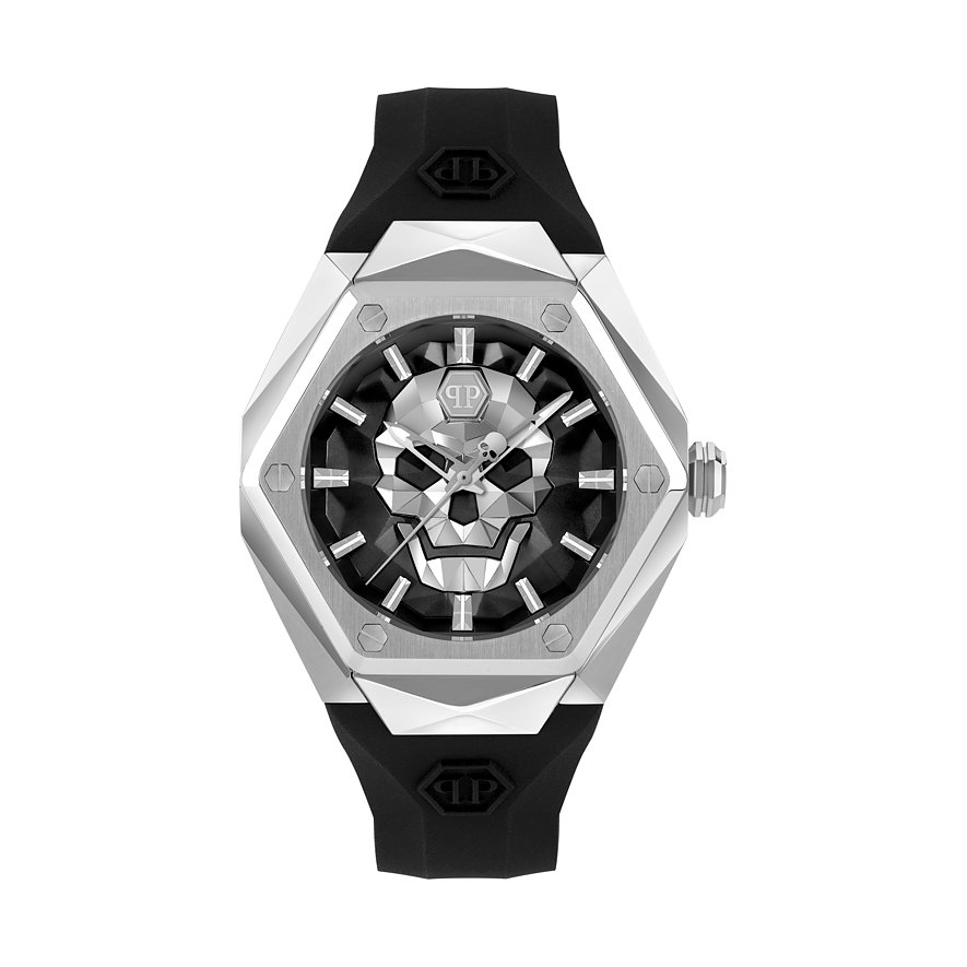 Philipp Plein Herrenuhr THE $KULL SPIKES PWPWA0124, Herren, Edelstahl, Armband: Silikon, analog