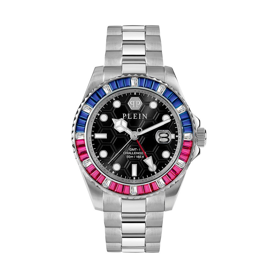 Philipp Plein Unisexuhr GMT CHALLENGER BAGUETTES PWPZA0124, Herren, Edelstahl, Armband: Edelstahl, analog