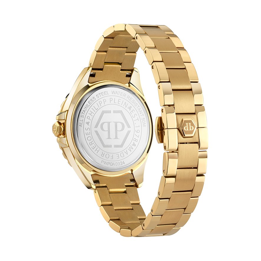 Philipp Plein damklocka med boett i rostfritt stål, guldfärgad, analog.