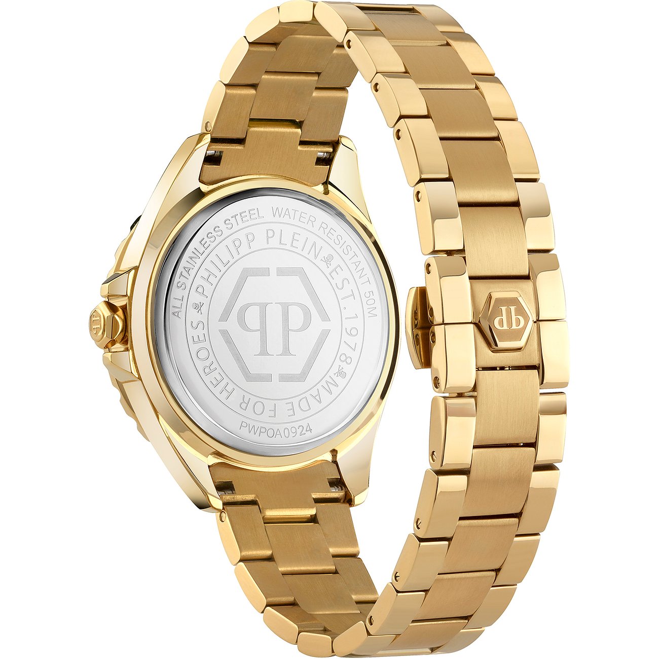 Philipp Plein damklocka med boett i rostfritt stål, guldfärgad, analog.