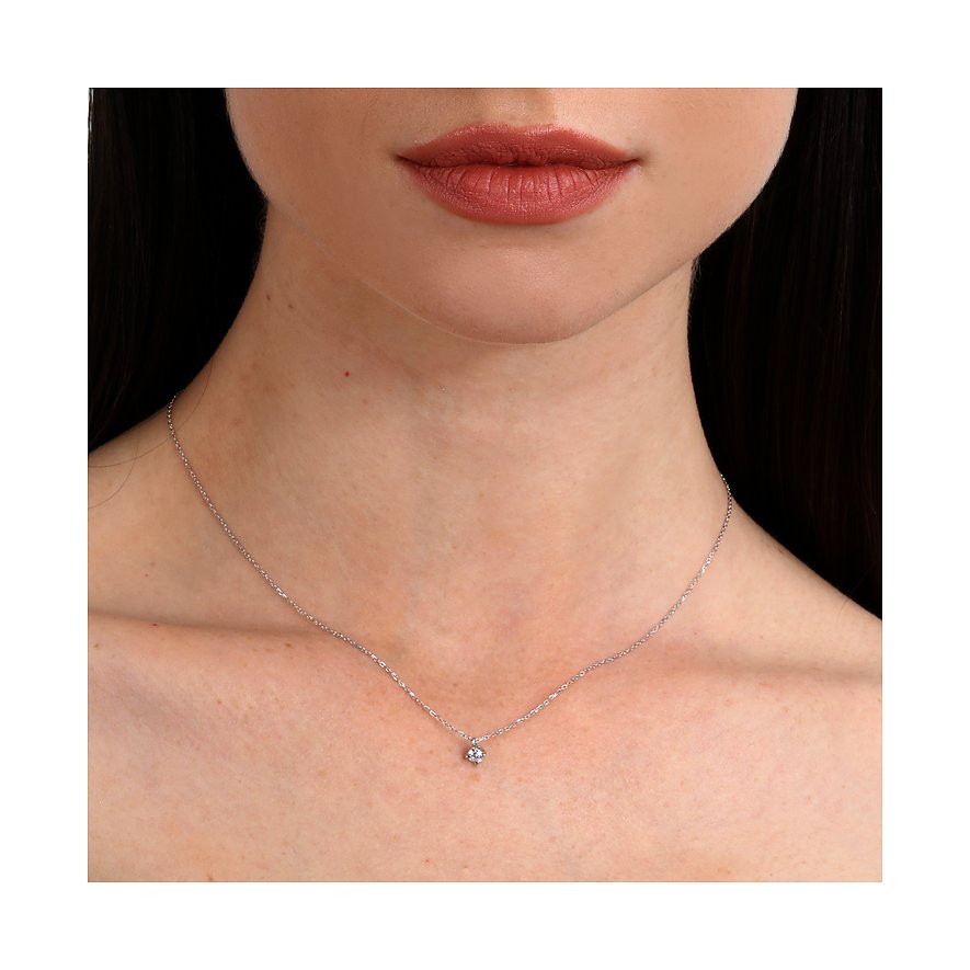 Live Diamond 375 Weißgold Kette mit einem Diamanten.