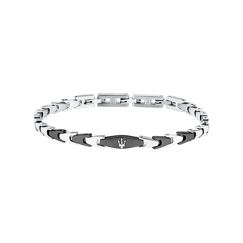 Maserati armband i rostfritt stål med svart och silverfärgad länkdekor.