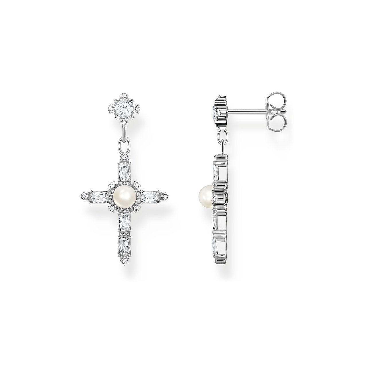 Thomas Sabo Ohrringe aus 925er Silber mit Perle und weißen Zirkonia.