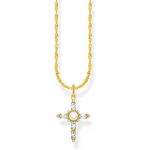 Thomas Sabo Halsschmuck aus 925er Silber mit Perle und weißen Zirkonia.