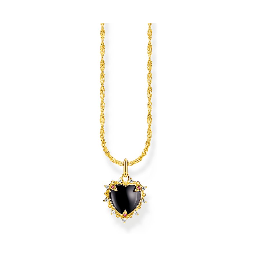 Thomas Sabo Kette, Zirkonia, Damen, 925er Silber, schwarz